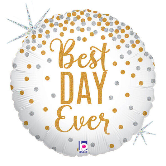 45cm Foil Balloon Inflated | 'Best Day Ever' Wedding/Engagement Gold theme