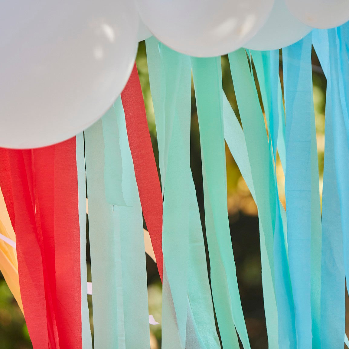 White Cloud Balloon Garland with Rainbow Streamers