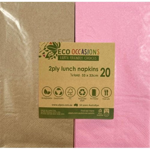 Napkins/Serviettes |  Light Pink & Kraft