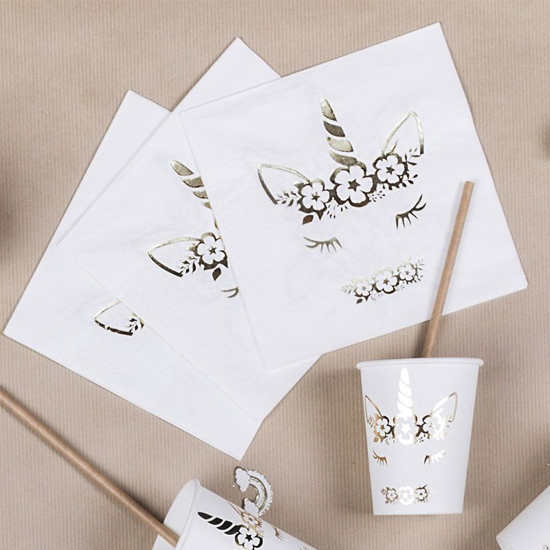 Gold Foil Unicorn Paper Napkins / Serviettes | Pack of 16