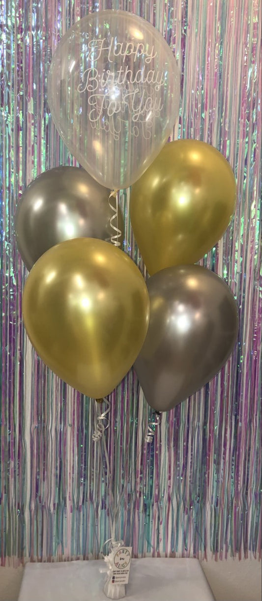 Gold & Silver Happy Birthday Bunch of Balloons | Inflated