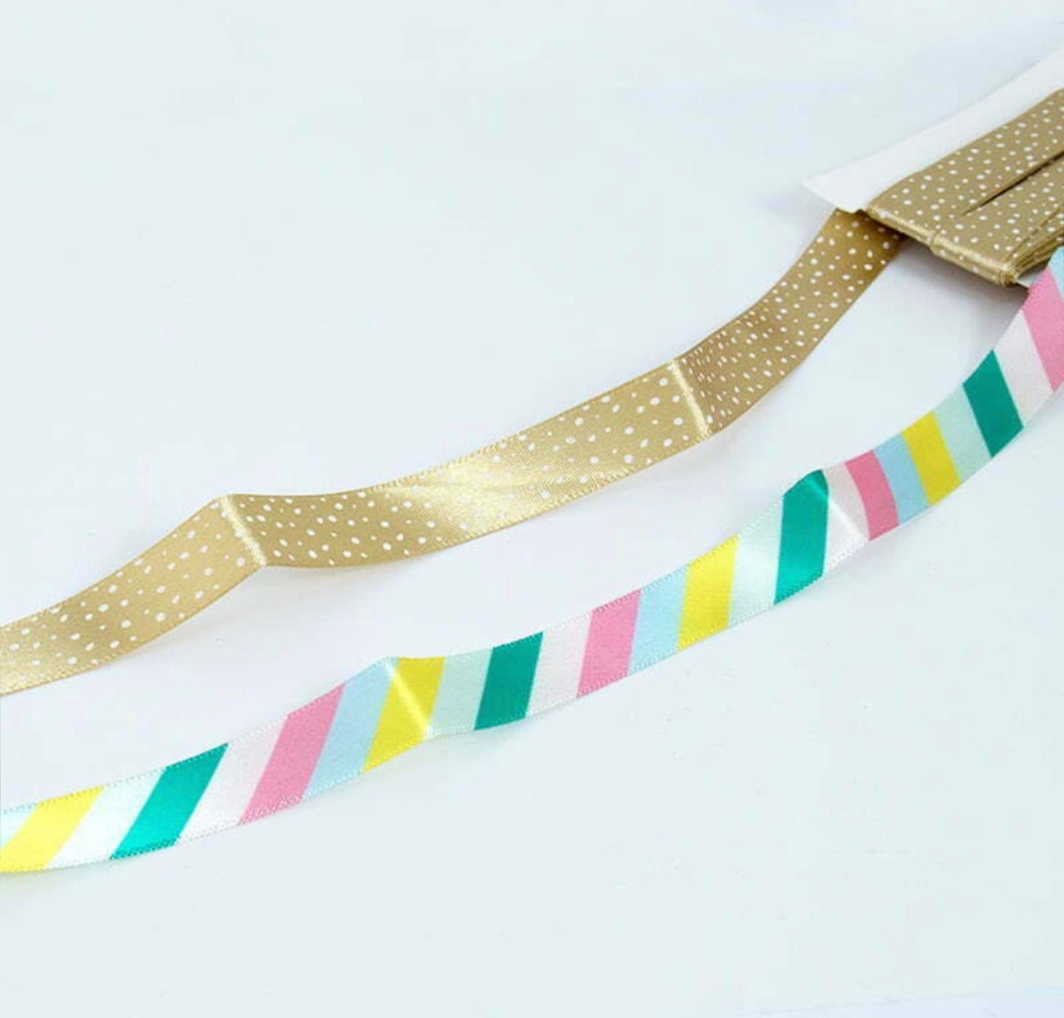 Gift Wrapping Ribbon - Multicoloured Stripes & Gold