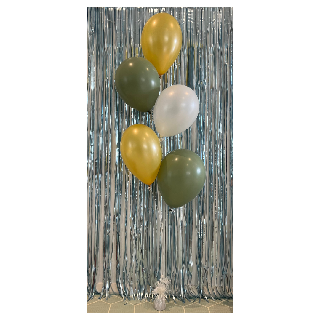Eucalyptus, Pearl and Gold Bunch of Balloons (Medium) | Inflated