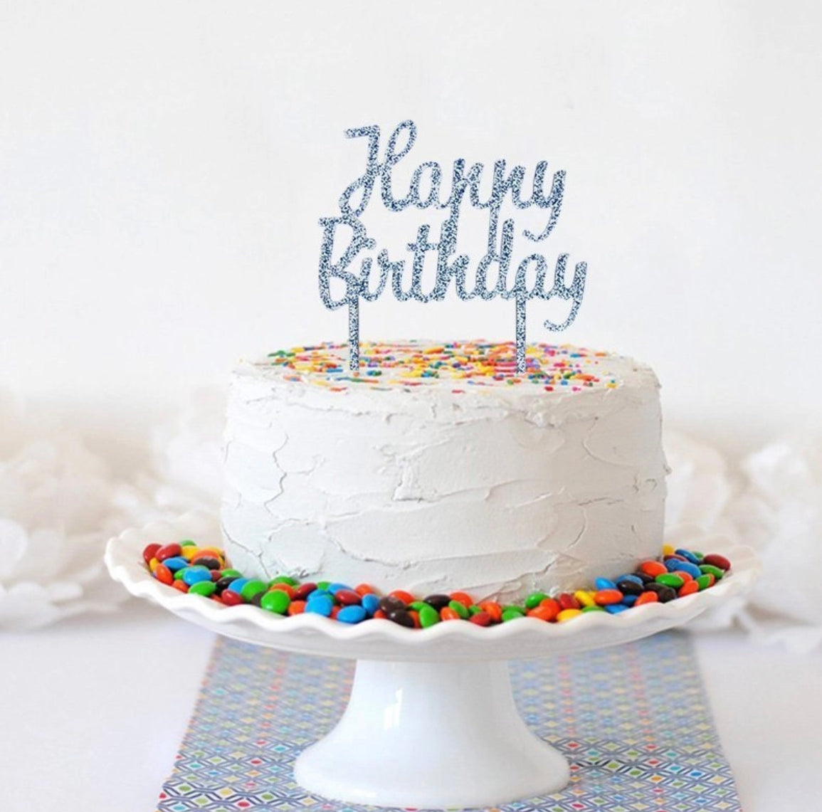 Glitter Blue "Happy Birthday" Cake Topper