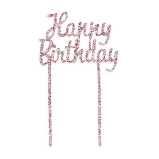 Glitter Pink Happy Birthday Cake Topper