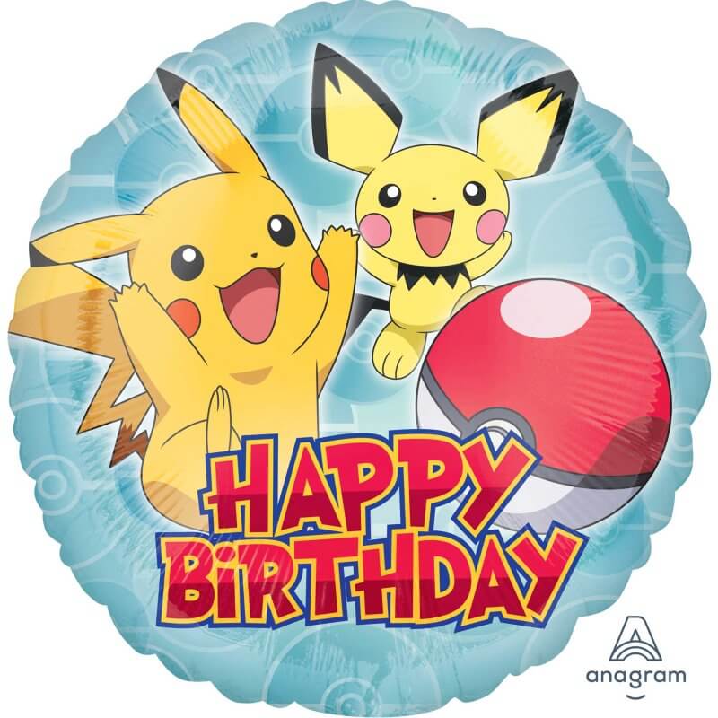 45cm Happy Birthday Foil Balloon Inflated | Pokemon Pikachu