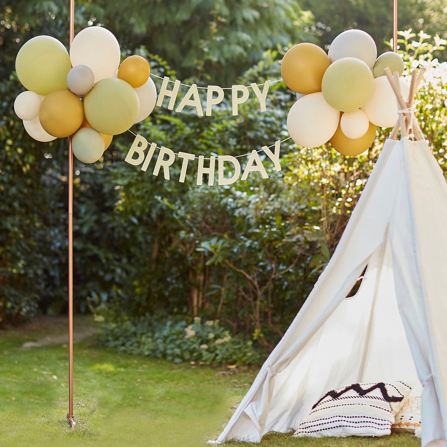 Sage Green 'Happy Birthday' Bunting with Balloon Garland