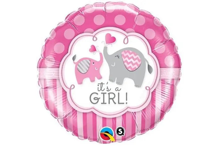 46cm Foil Balloon Inflated | "It's a Girl" with Elephants