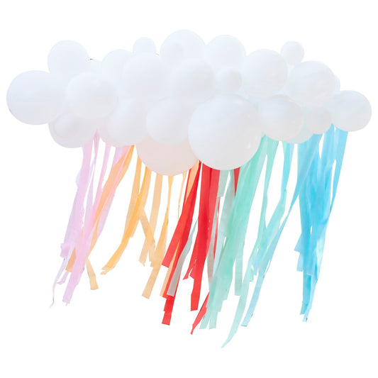 White Cloud Balloon Garland with Rainbow Streamers