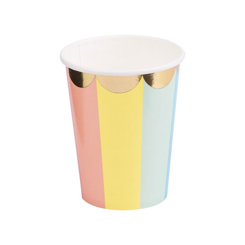 Gold Edge Candy Stripe Paper Cups | Pack of 8