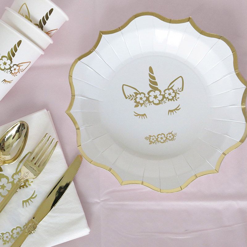 Gold Edge Unicorn Paper Plates | Pack of 6