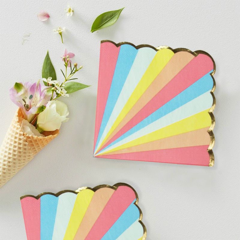 Gold Edge Candy Stripe Paper Napkins / Serviettes | Pack of 16