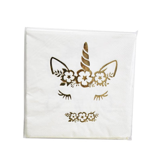 Gold Foil Unicorn Paper Napkins / Serviettes | Pack of 16