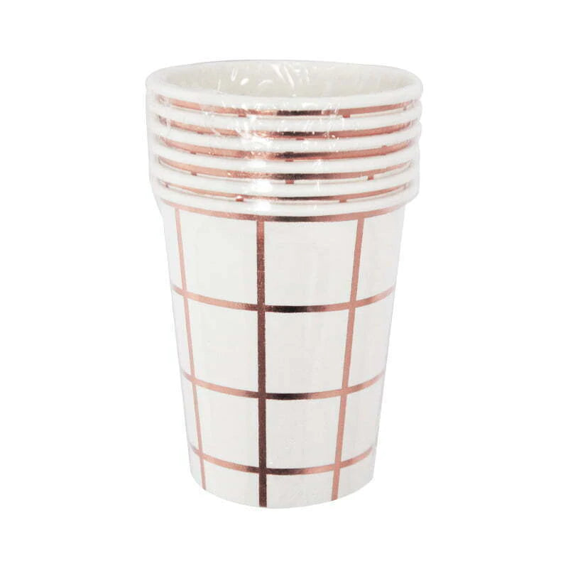 Rose Gold Plaid Stripe Paper Cups