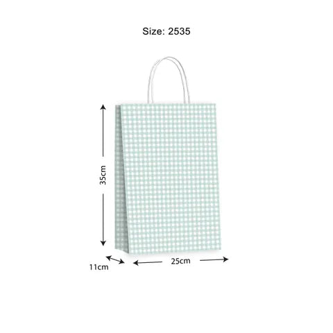 Twisted Handle Gift Bag | Gingham Seafoam