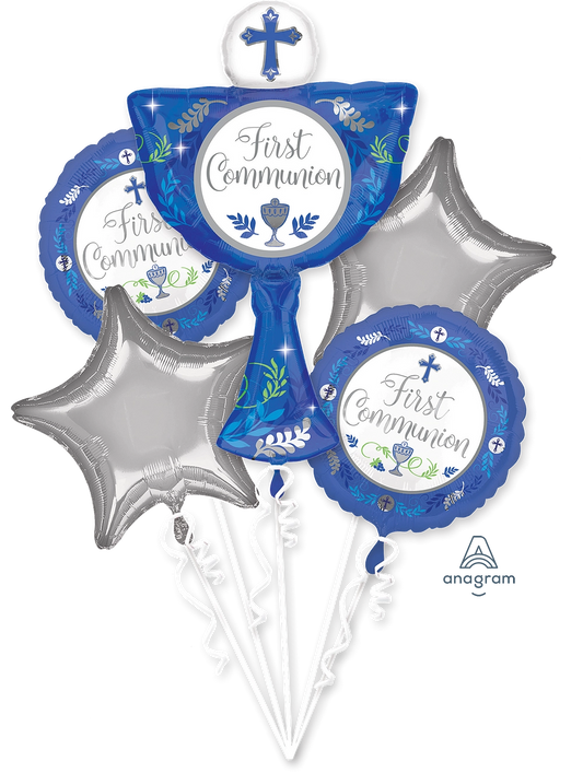 First Communion Foil Balloon Bouquet | Blue