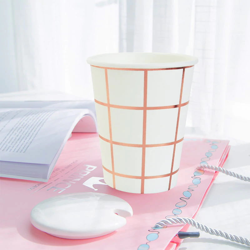 Rose Gold Plaid Stripe Paper Cups