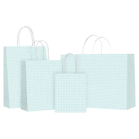 Twisted Handle Gift Bag | Gingham Seafoam