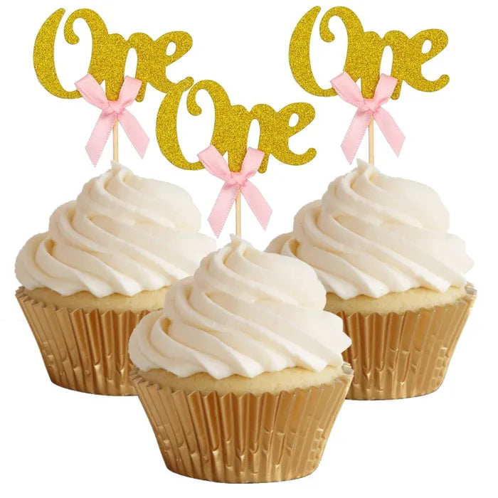 ‘One’ Birthday Cupcake Picks | Gold & Pink