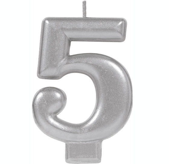 Metallic Silver Candle Topper | Number 5