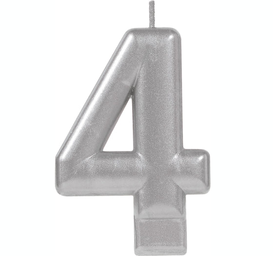 Metallic Silver Candle Topper | Number 4
