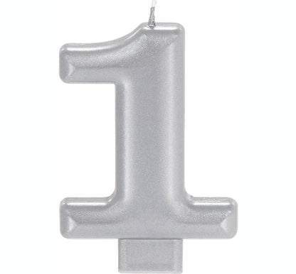 Metallic Silver Candle Topper | Number 1