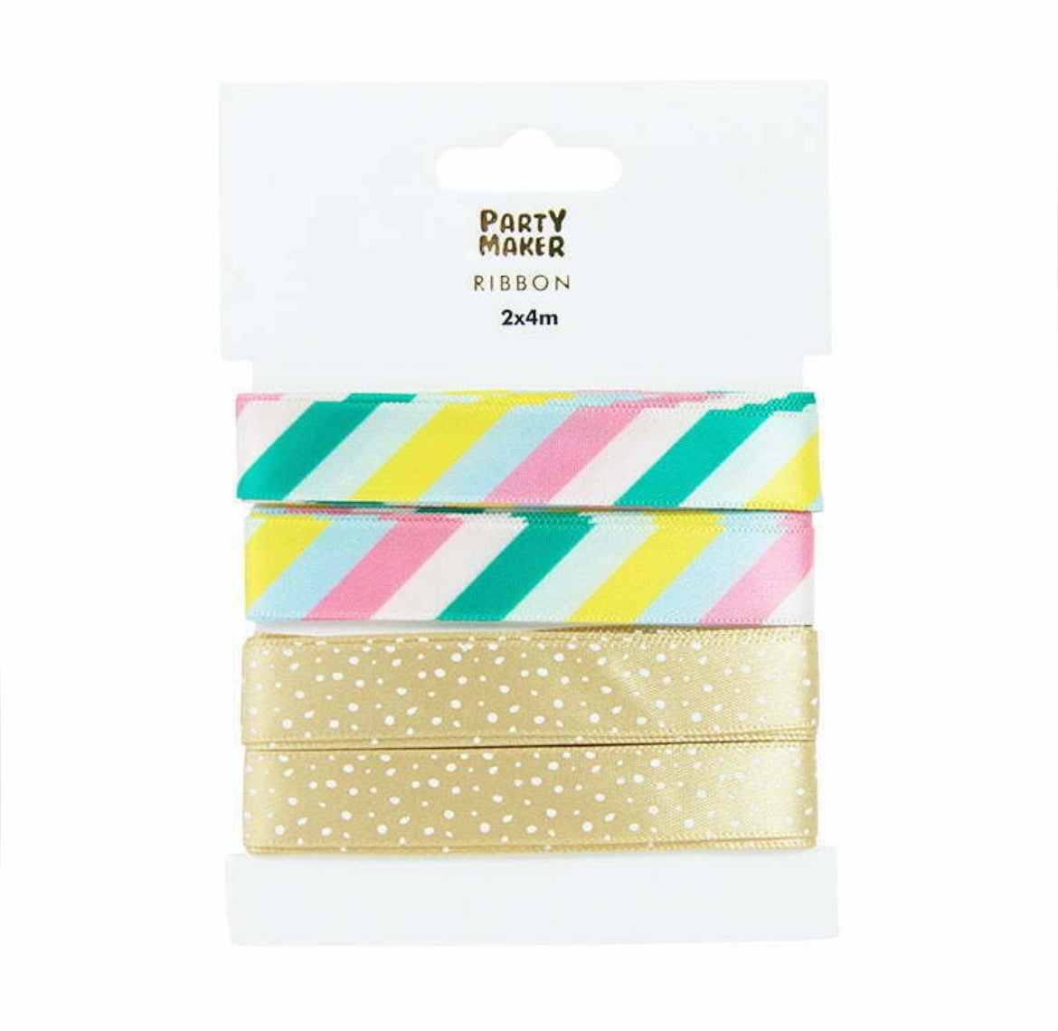Gift Wrapping Ribbon - Multicoloured Stripes & Gold