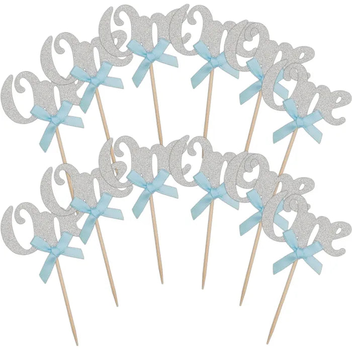 ‘One’ Birthday Cupcake Picks | Silver & Blue