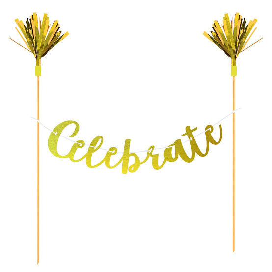 “Celebrate” Gold Cake Topper