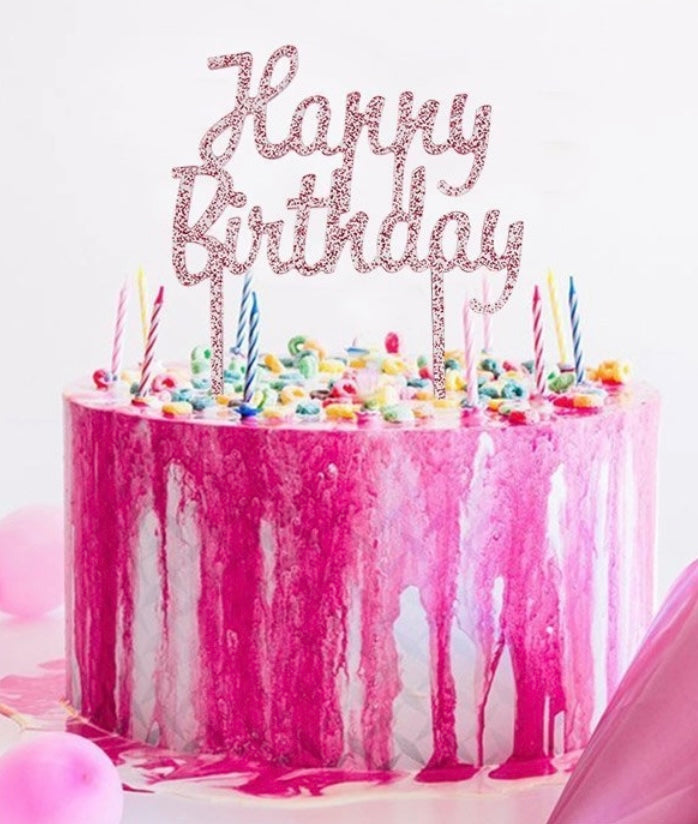 Glitter Pink Happy Birthday Cake Topper