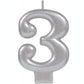Metallic Silver Candle Topper | Number 3