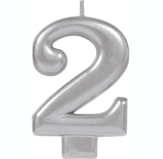 Metallic Silver Candle Topper | Number 2