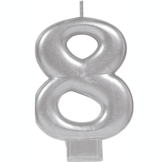 Metallic Silver Candle Topper | Number 8