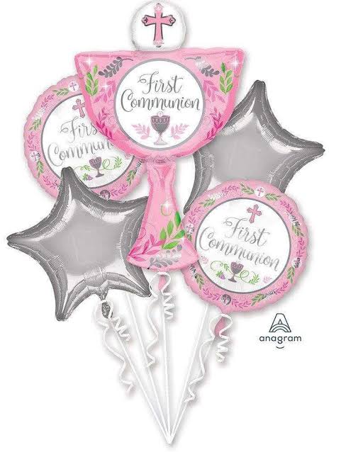 First Communion Foil Balloon Bouquet | Pink