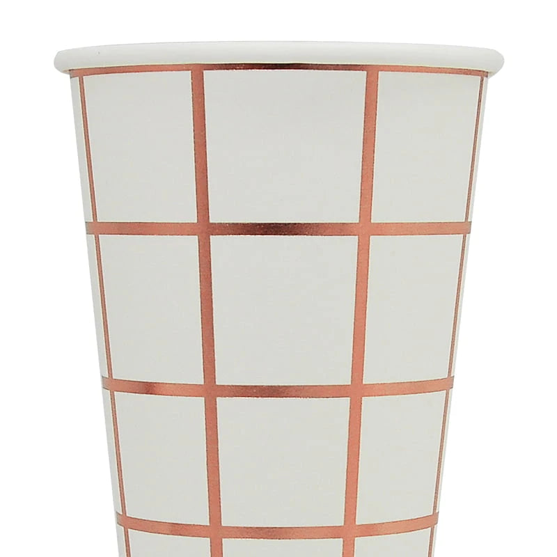Rose Gold Plaid Stripe Paper Cups