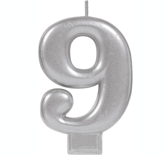 Metallic Silver Candle Topper | Number 9