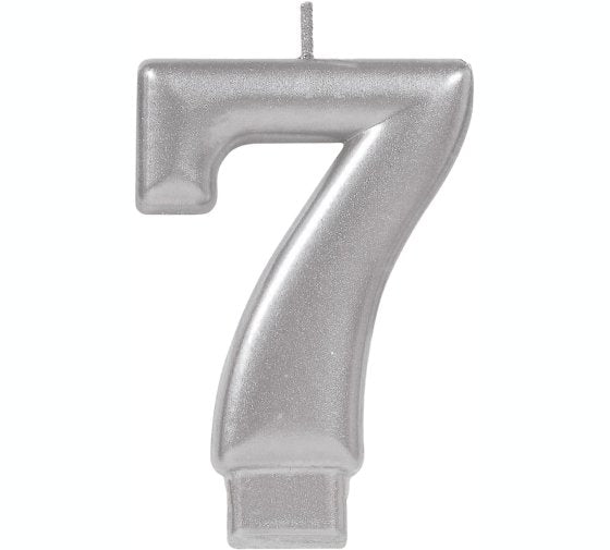 Metallic Silver Candle Topper | Number 7