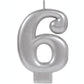 Metallic Silver Candle Topper | Number 6