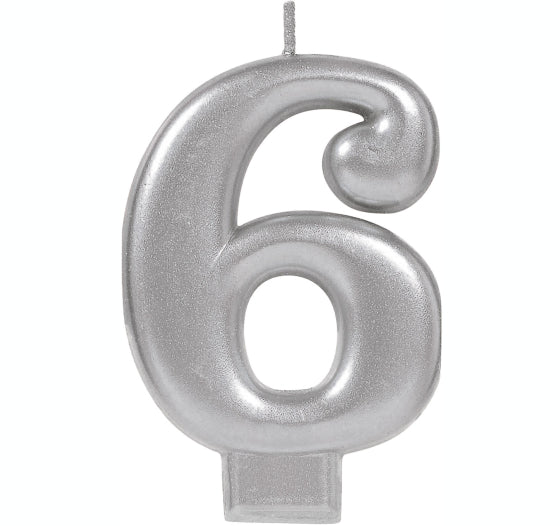 Metallic Silver Candle Topper | Number 6