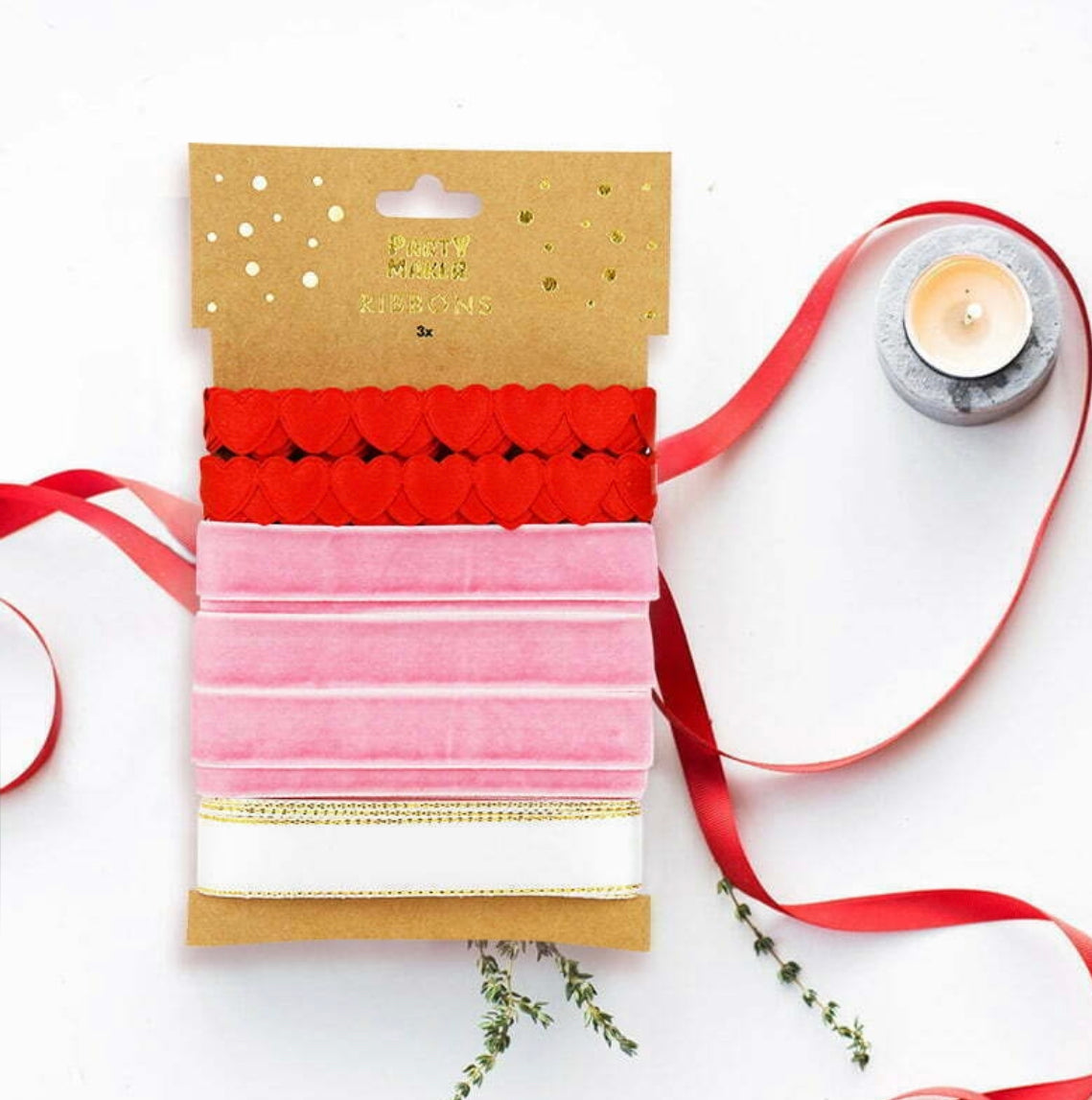 Gift Wrapping Ribbon - Red, Pink & White