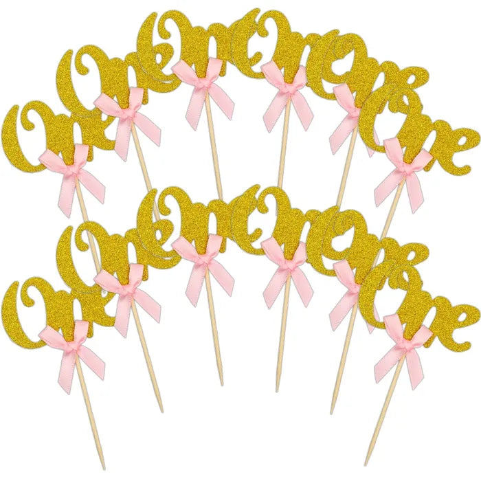 ‘One’ Birthday Cupcake Picks | Gold & Pink