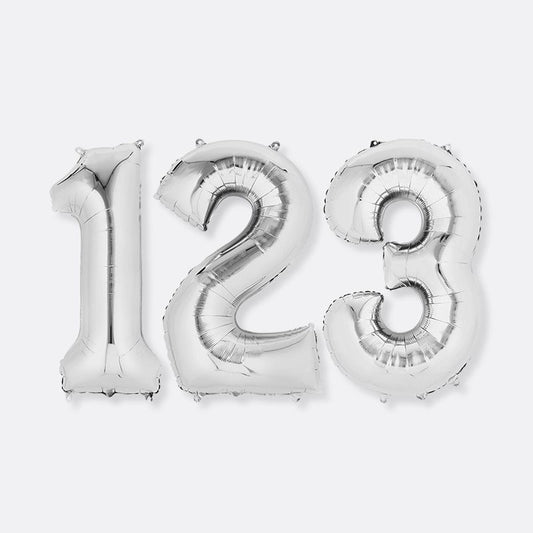 Large Silver Inflated Foil Number Balloons | 66cm